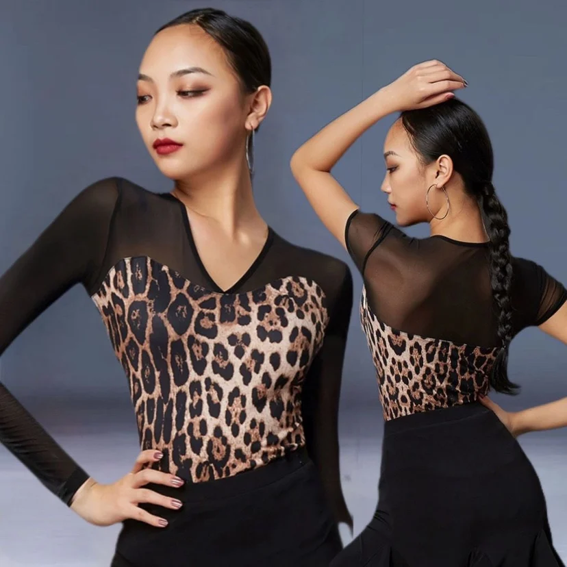 New Latin Dance Clothes V-neck Top Women Adult New Long sleeve Modern Dance Clothes Dance Exercise Clothing