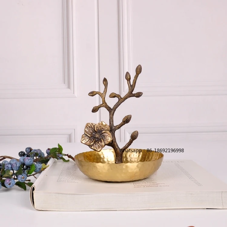 Brass Hand Hammer Threaded Olive Fruit Plum Blossom Vintage Nostalgic Jewelry Tray Holder Gold and Silver Jewelry Pendant Tray O