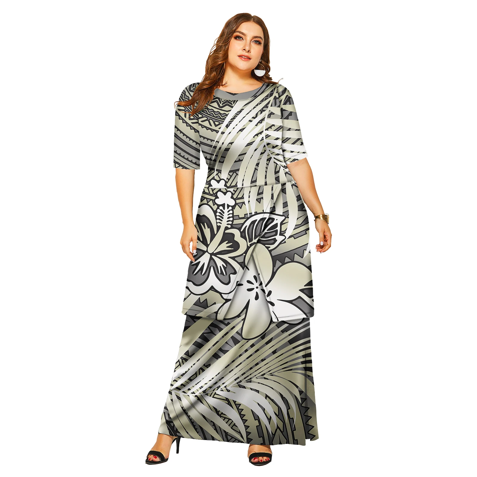 

Elegant New Design Custom Puletasi Samoan Tonga Tribal Pattern Maxi Dress Women Prom Gown Two Piece Set Top Outfits
