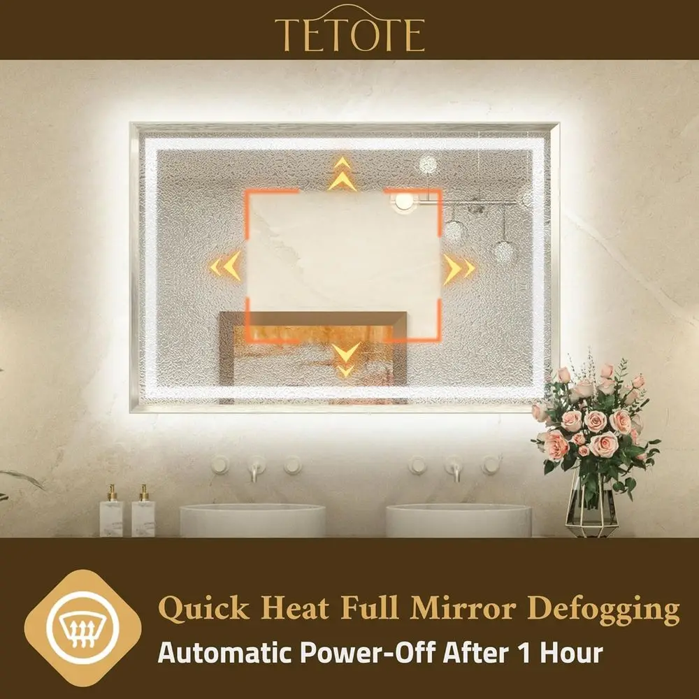 Miroir de courtoisie LED 20 x 28 pouces avec cadre en nickel brossé, éclairage avant et arrière, antibuée, variable en continu, température 3 couleurs