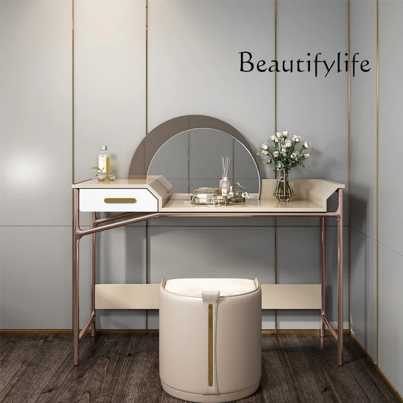 

XX Nordic Dresser Brown Stainless Steel Ins Style Italian Design Simple Bedroom Makeup Table
