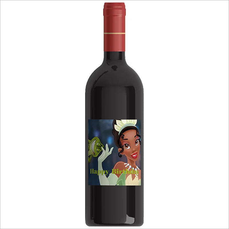 6pcs Disney The Princess and The Frog Cartoon Wine Bottle Theme Stickers Custom Birthday Party Label Personalized Wedding Shower