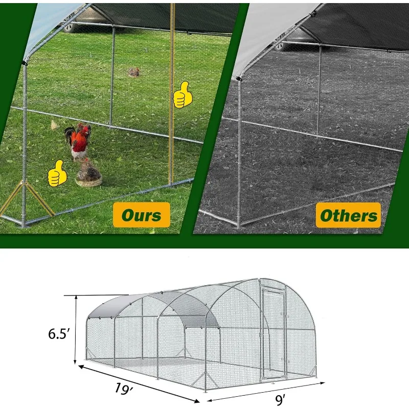 Large Metal Chicken Coop Upgrade Tri-Supporting Wire Mesh Chicken Run,Chicken Pen with Water-Resident and Anti-UV Cover