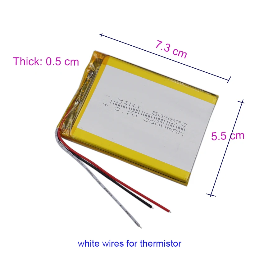 3.7V 3000mAh 11,1wh Li-polimerowa termistor NTC bateria Lipo z 3 przewodami JST 3Pin 2.0mm złącze 505573 do GPS DashCam Tablet PC