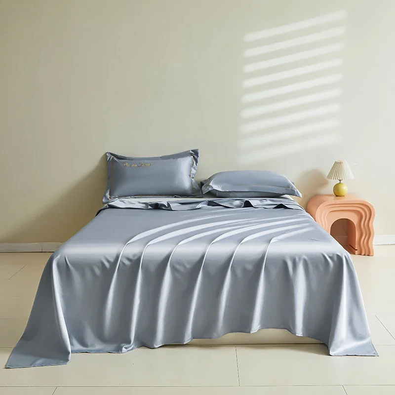 

Smooth Flat Bedsheet with Pillowcase Silky Bed Sheets Skin-friendly Bed Linen for Home Cooling Flat Sheet sabanas para cama