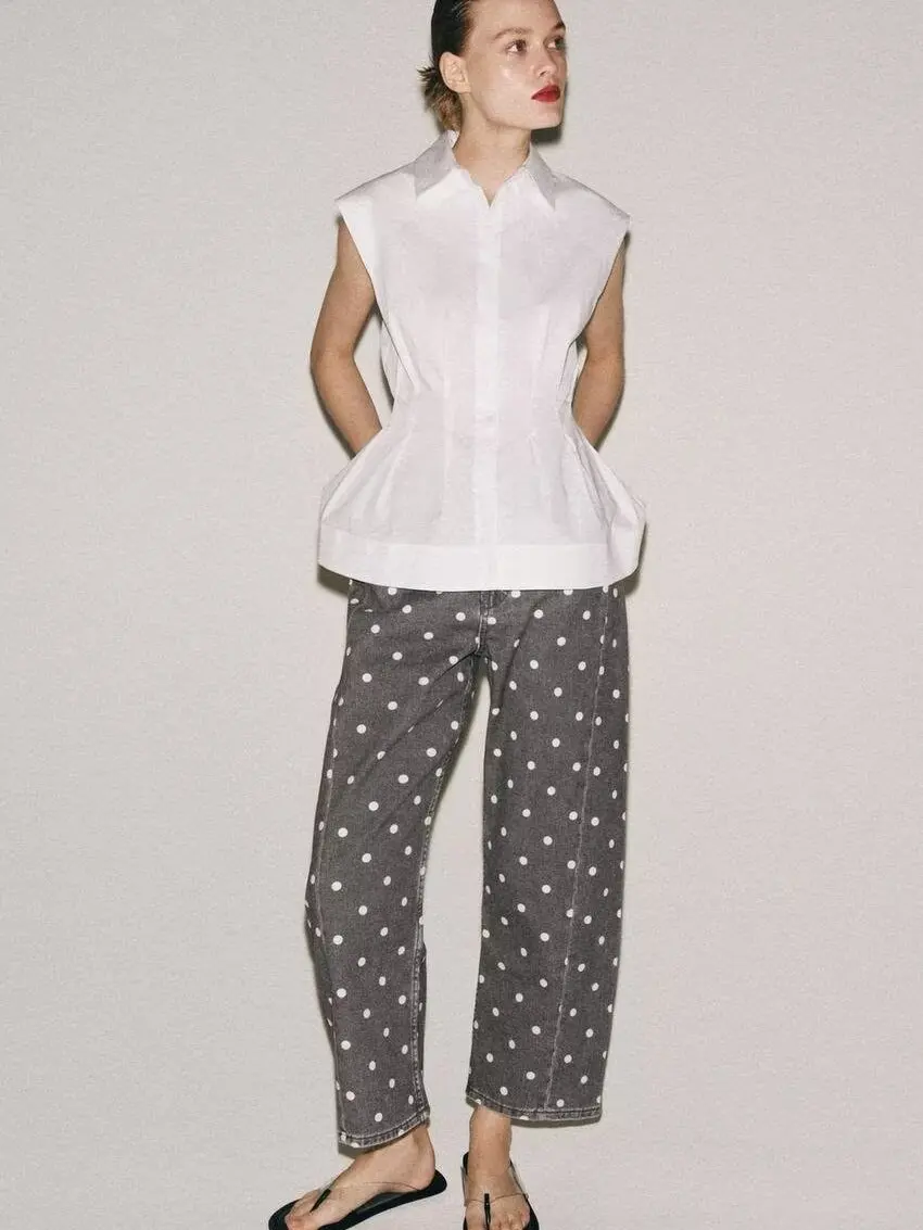 

Summer New Women's Casual Loose Polka Dot Mid-Waist Wide Leg Jeans Pants Versatile Comfortable Fashionable Long Trousers