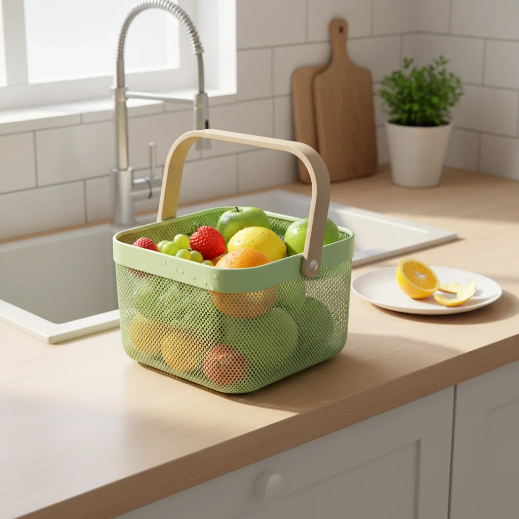 

Kitchen Organizer Basket Durable Iron Storage Basket Breathable Moisture Resistant Mesh Storage Basket For Fruit Vegetables