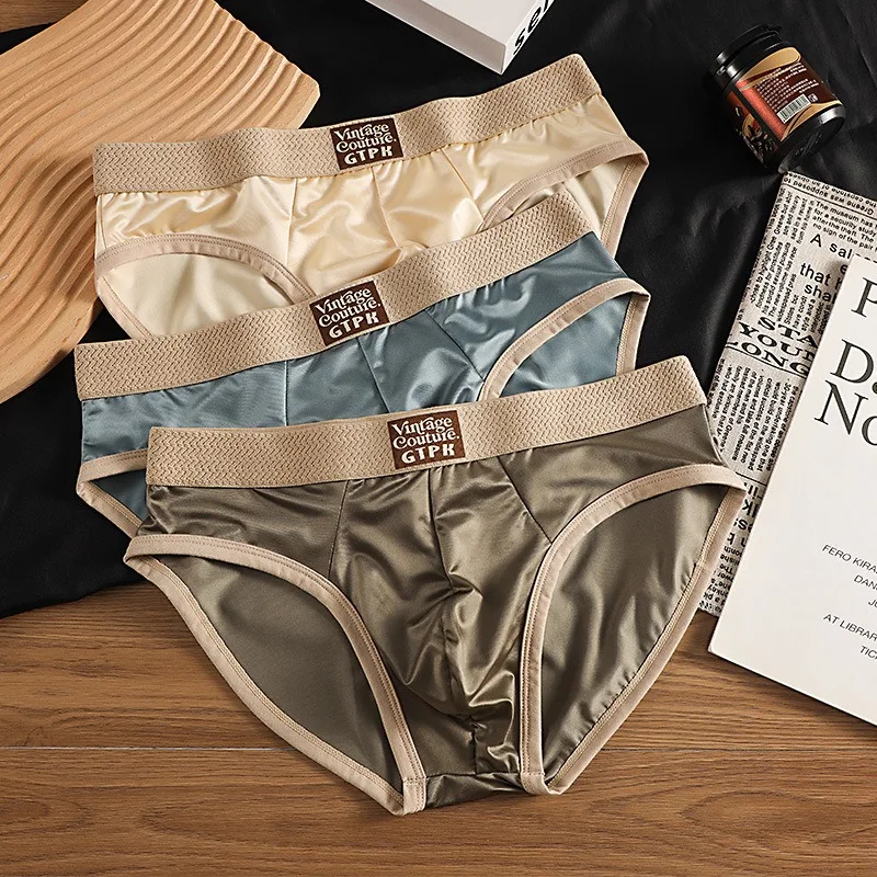 3 قطعة ملخصات الرجال الرجال الملابس الداخلية مثير السراويل الجليد الحرير الساتان مثل الرجال سراويل تنفس الذكور سراويل #2