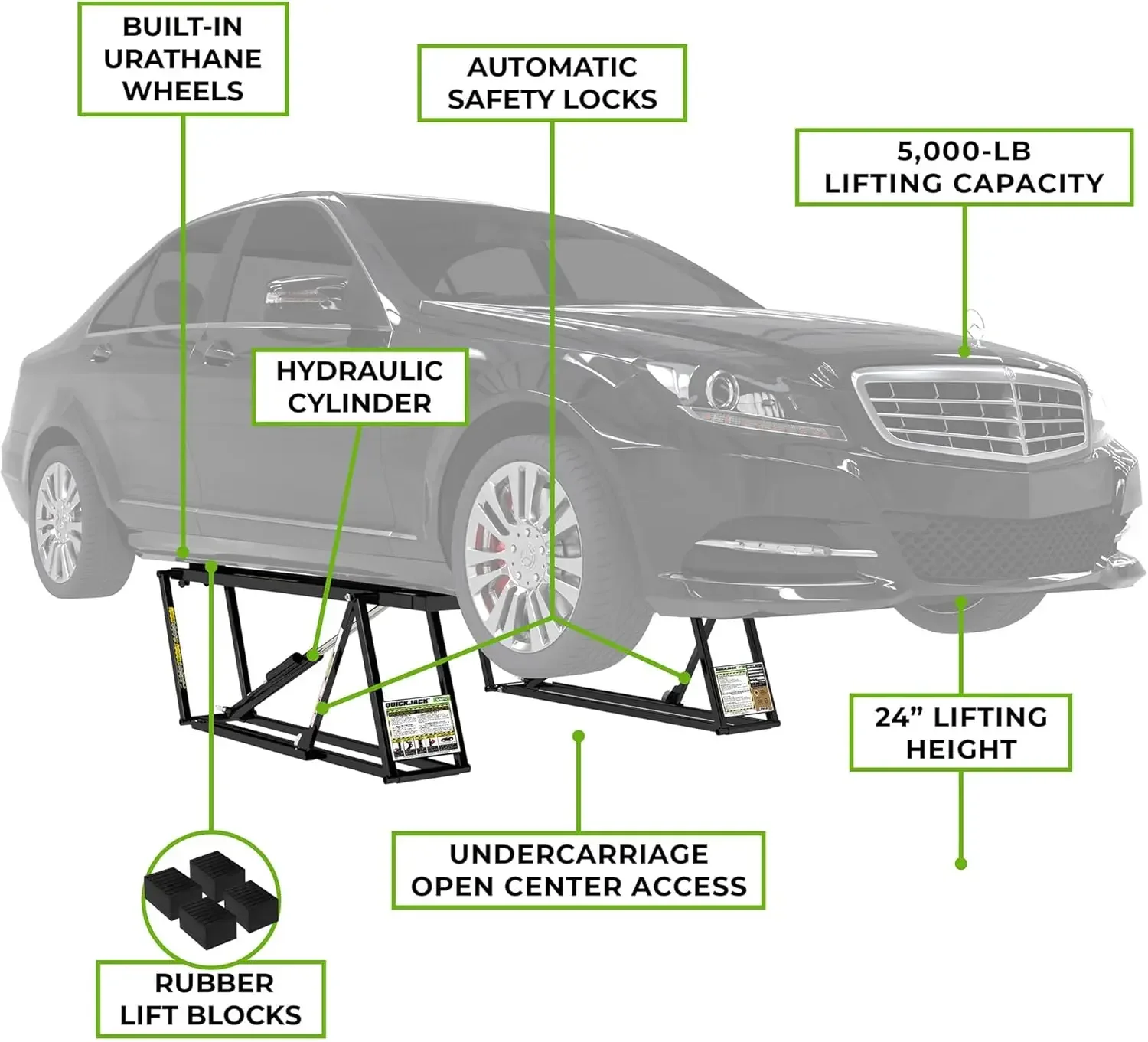 QuickJack 5000TL - Portatile per auto/veicolo/ascensore automatico con capacità di 5.000 libbre per uso domestico/negozio/garage/meccanico con alimentatore 110 V