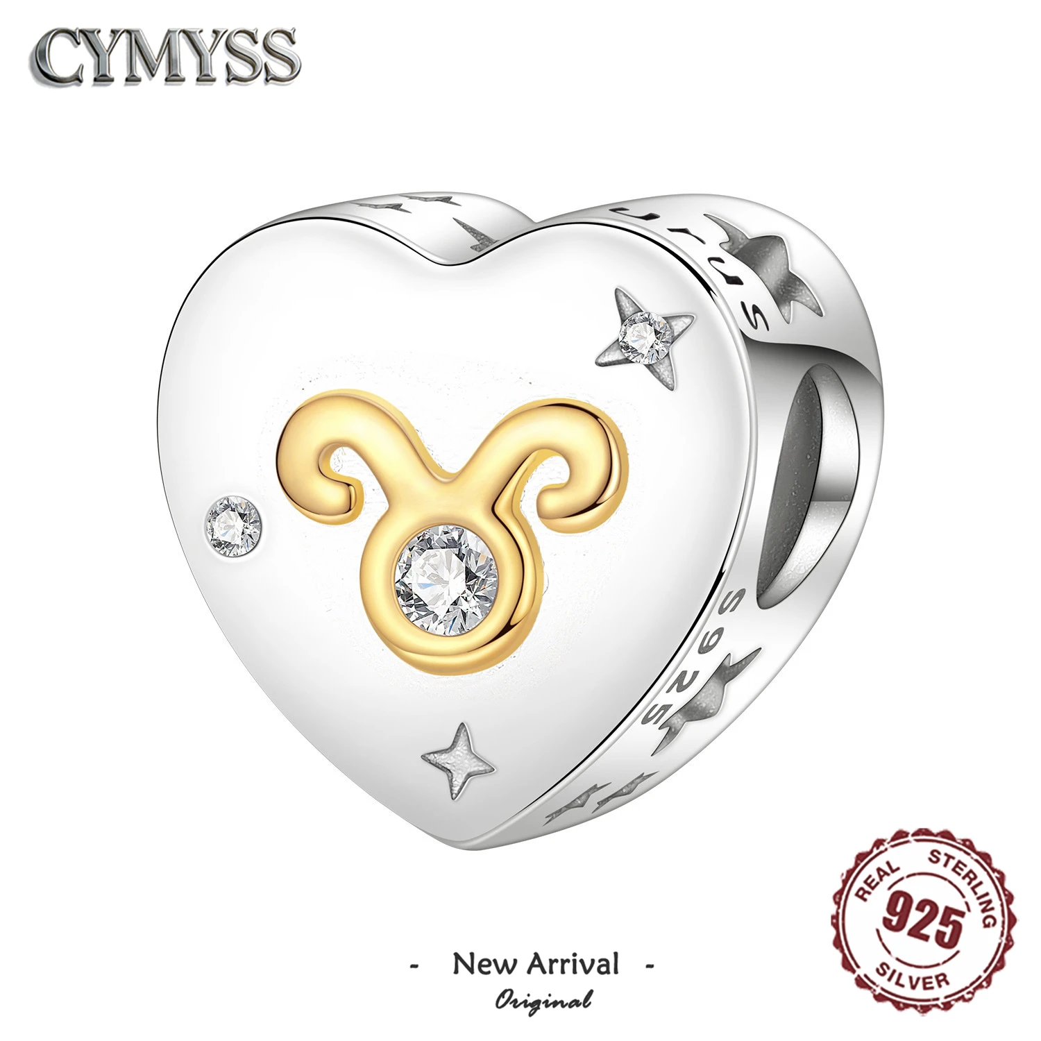 NUEVO Charm de Corazón de Tauro de Plata de Ley 925 con baño de color electrochapado de los 12 signos del zodíaco, para pulseras, collares, joyería DIY y regalos para fiestas