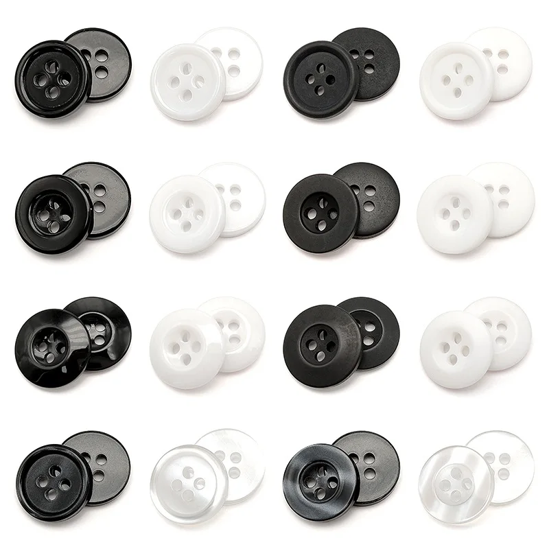 9-12.5mm Resin Shirt Button Pearllight Bowl Black White Four Eye Button for DIY Wedding Clothes Craft Decor Sewing Accessories