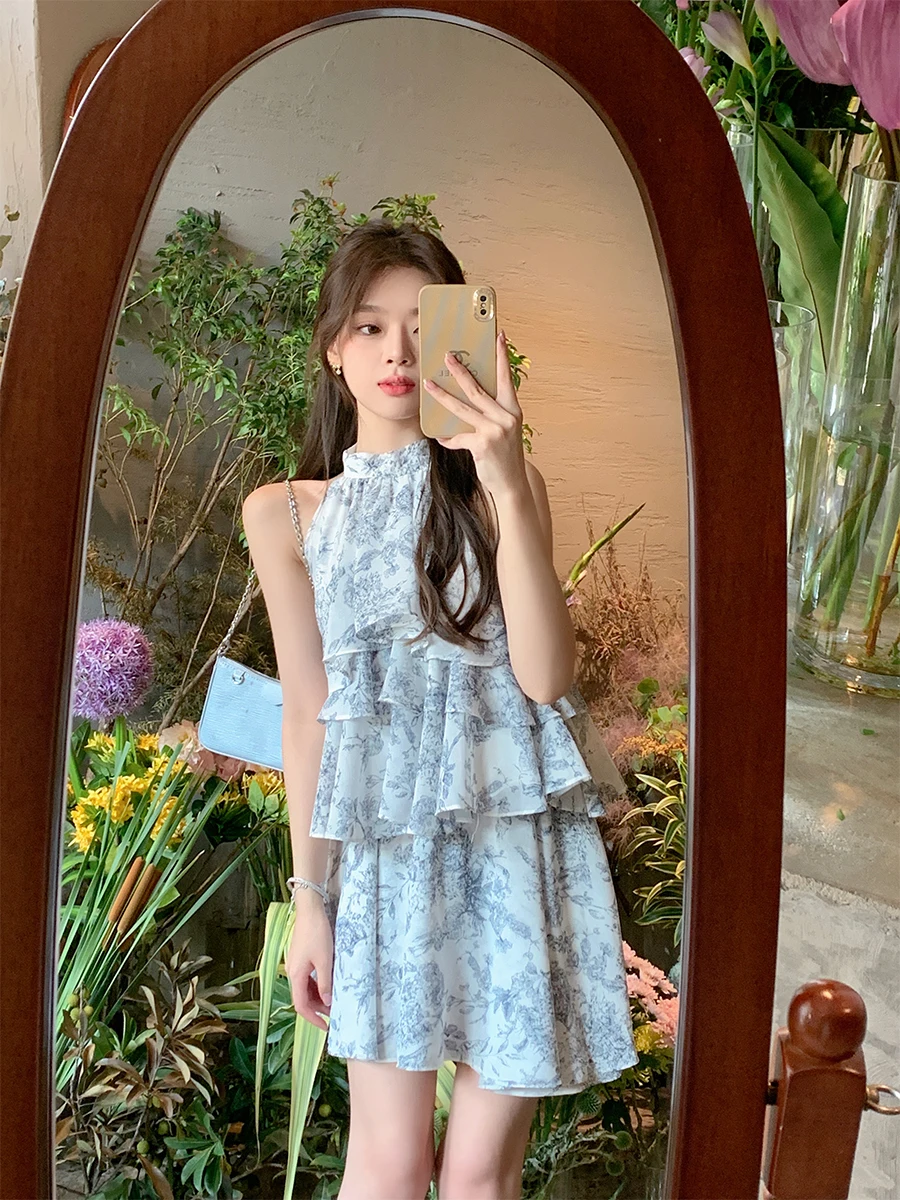 

Летний комплект ByYou: топ из шифона с принтом в стиле тушью и плиссированная юбка с высокой талией для женщин