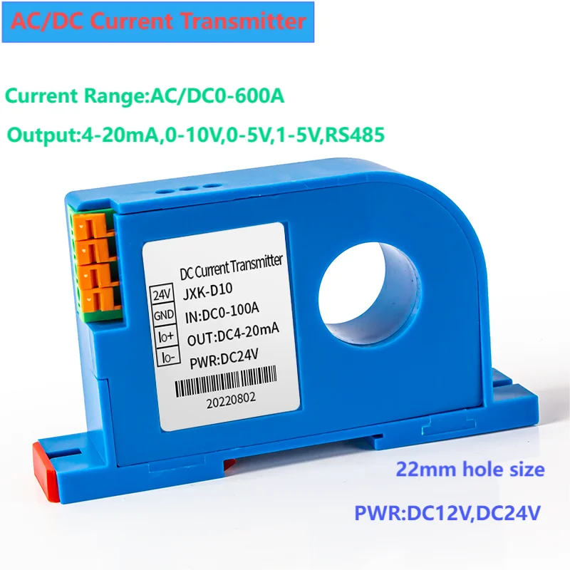 AC/DC Current Transmitter 22mm Hole 4-20mA 0-10V 0-5V RS485 AC Current Sensor 50A 10A 30A 20A 150A DC Current Transducer