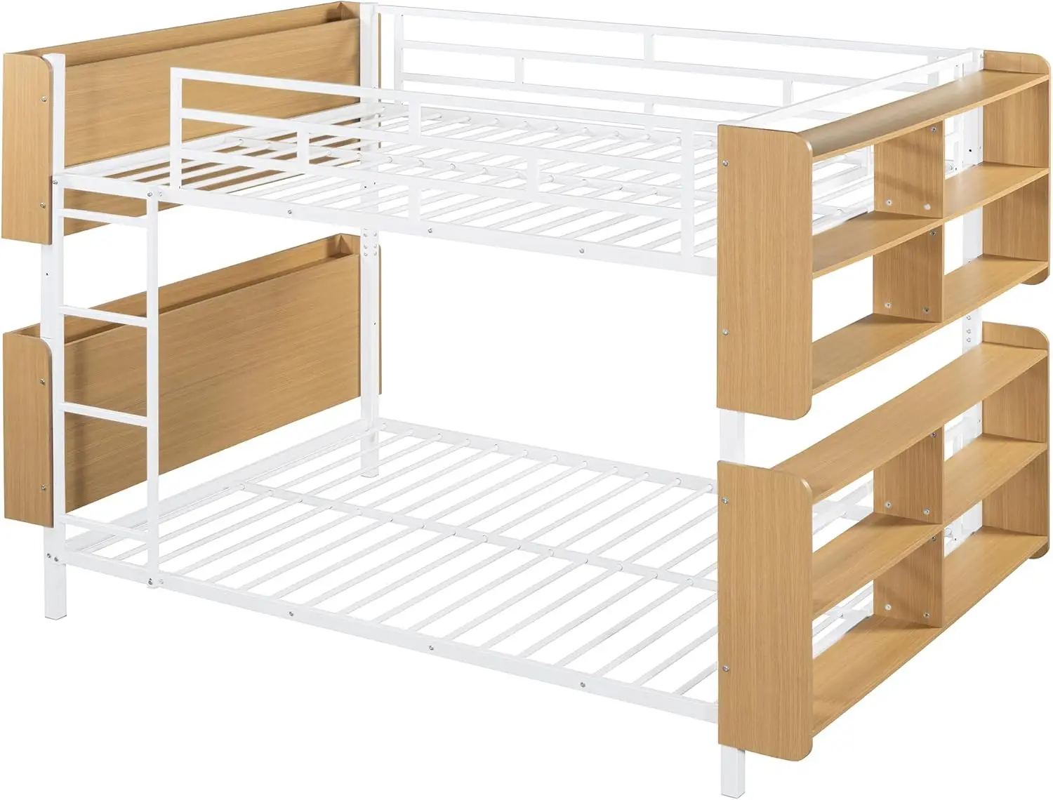 Full Over Full Size Metal Bunk Bed With Ladder And Full-Length Guardrail,Modern Bunkbeds W/Storage Headboard And Foot