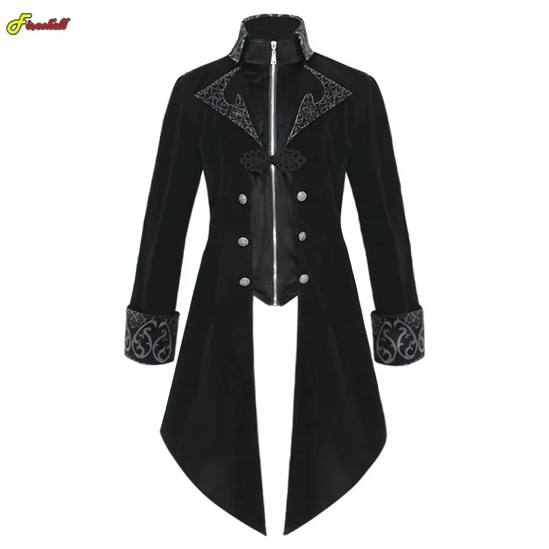 فستان Zizi 2025 للرجال والنساء للهالوين على الطراز القوطي في القرون الوسطى Steampunk أزياء تنكرية مخملية بياقة واقفة معطف خلفي سترة مسرح مصاص دماء C