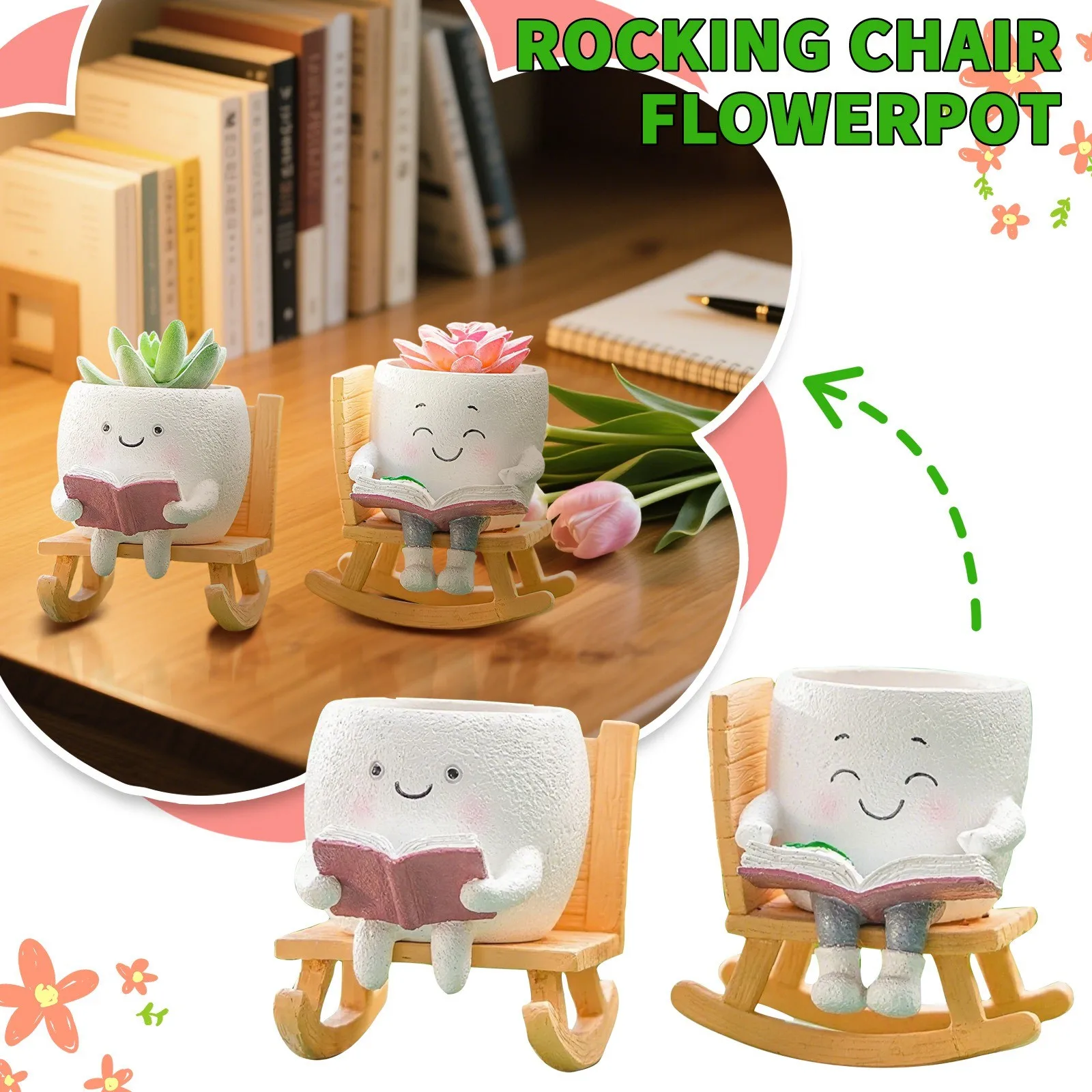New Creative Tabletop Rocking Chair Flowerpot Decorations Fun Cute Chair Smile Face Vase Outdoor Garden and Courtyard Decoration
