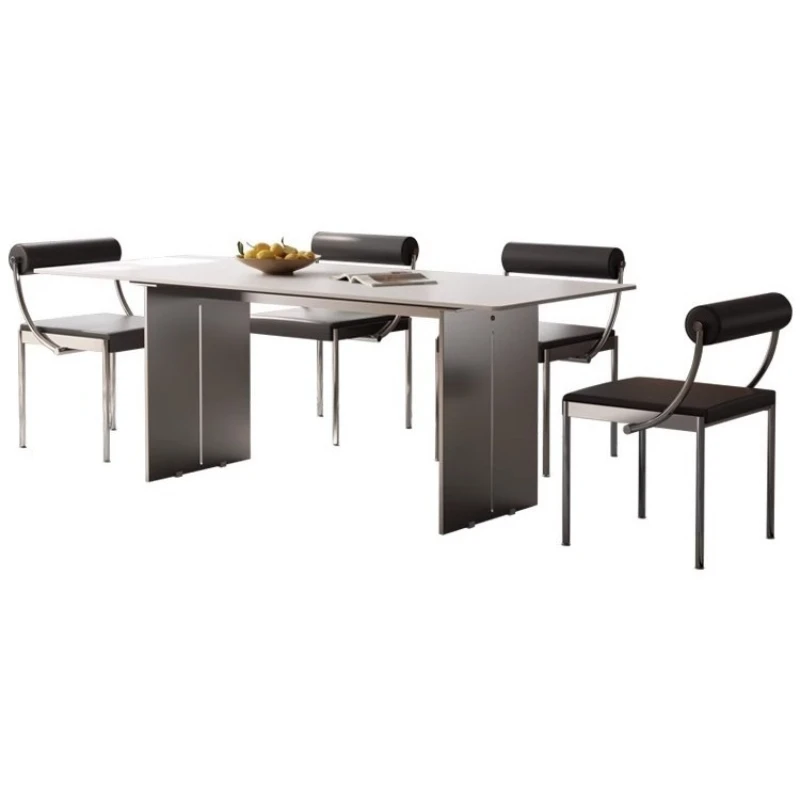 

Italian minimalist rock slab dining table, stainless steel rectangle