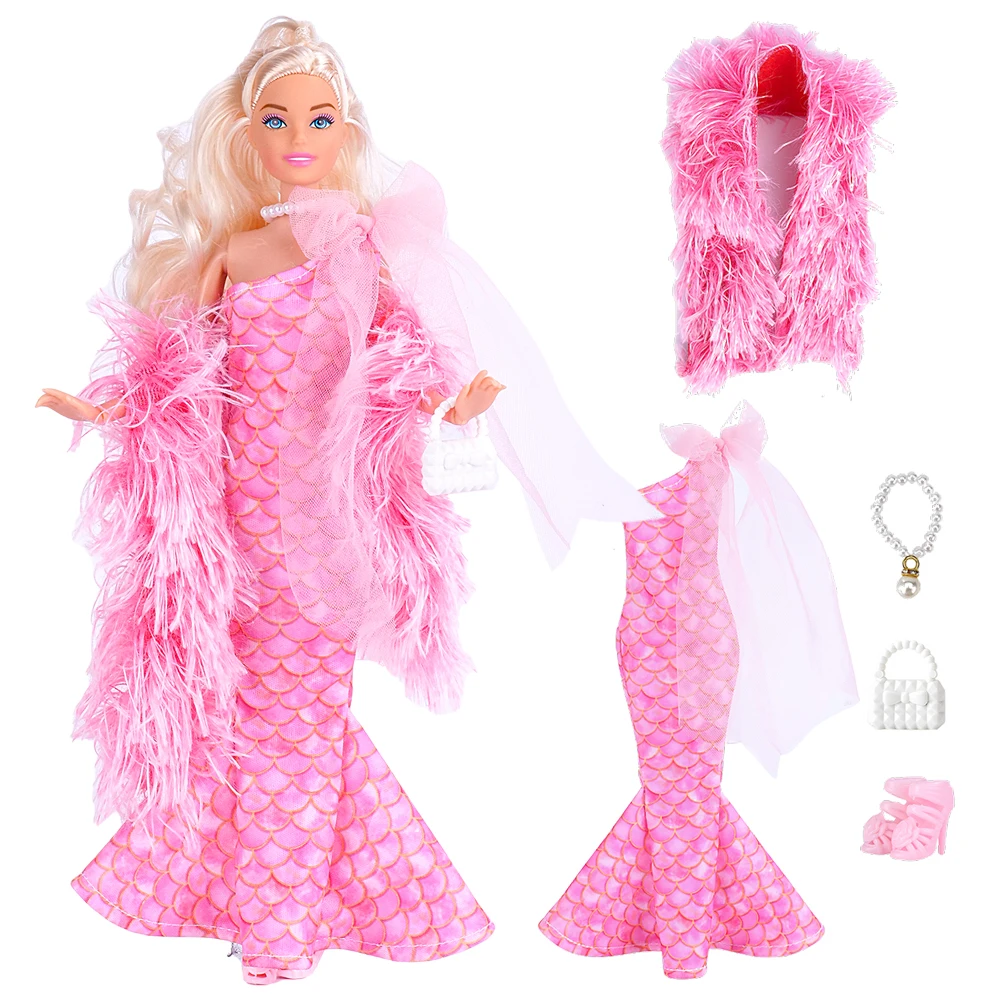 

30Cm Doll Clothes Pink Mermaid Skirt Princess Dress Fashion Doll Clothes For 30 CM Doll Shoes 11.8'' Doll Bag Casual Clothing
