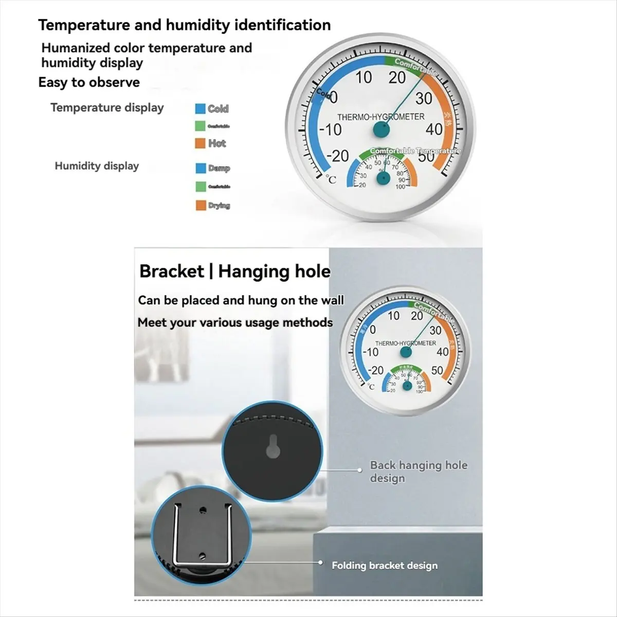 Indoor/Outdoor Thermo-Hygrometer Climate Monitor Temperature Range -20-50°C Easy-to-Read Display