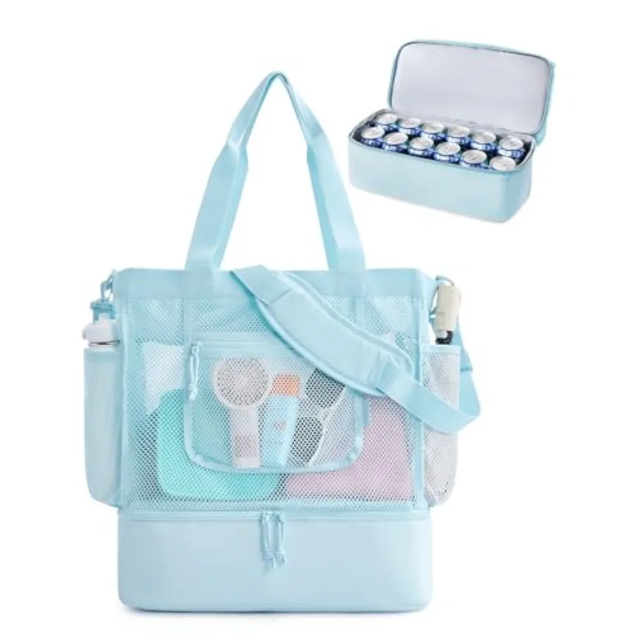 

Пляжная сумка BAGSMART для женщин: сетчатая сумка-тоут на молнии, защита от песка, незаменимая вещь для отпуска, с термосумкой для плавания, круизов и бассейна