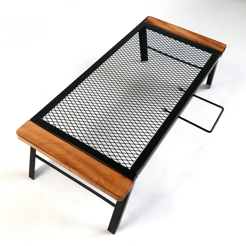 Outdoor Barbecue Iron Table Convenient Folding Net Table Campfire Grill With Handle Camping Barbecue Cooking Rack