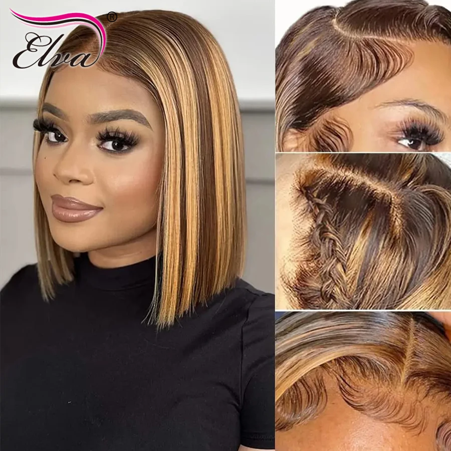 

Glueless Highlight Wig Human Hair Silky Straight 13x6 Lace Front Human Hair Wigs Ombre Honey Blonde Lace Frontal Wigs Bob Wig