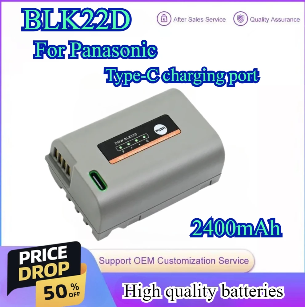 

New 2400mAh DMW-BLK22D Camera Battery for Panasonic Lumix DC-S5 DC-S5 II GH6 S5II S5M2 IIX GH5 II With Type-C charging port