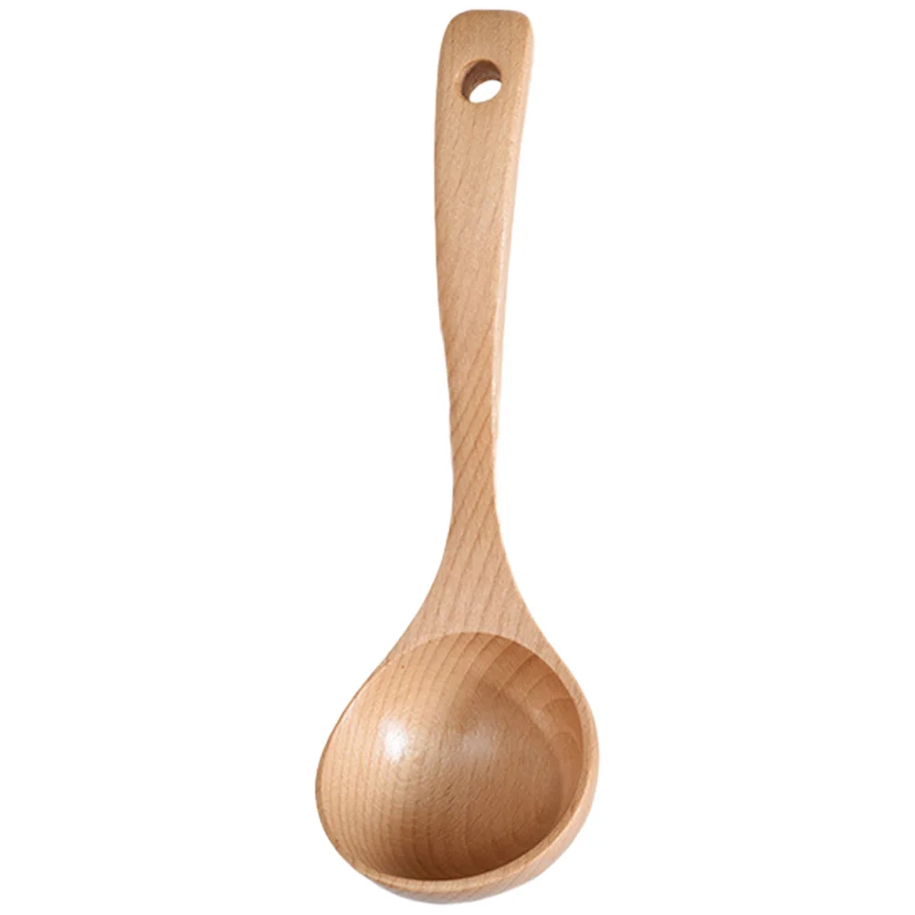 

1Pcs Beech Wood Soup Spoon Deep Design Large Capacity Reusable Kitchen Utensil for Hot Pot Porridge Serving Ladle Spoon