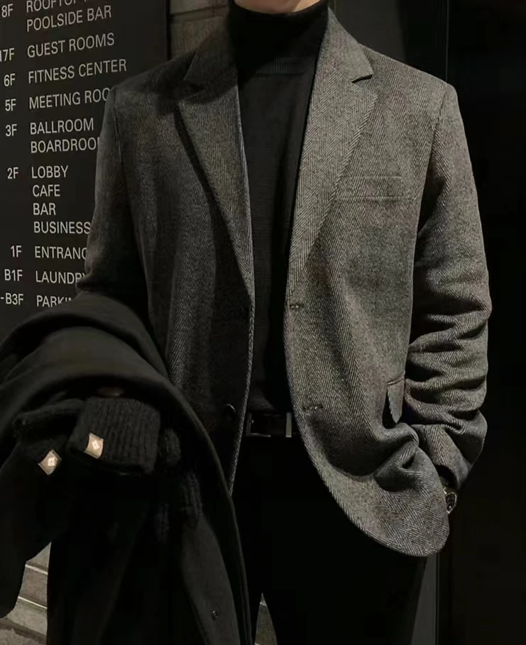 

Thiened Autumn Winter Men's Cheered Casual Suit Jaet Busin Sle Slim Fit Briti Leisure West Coat Faion Urban Fa...