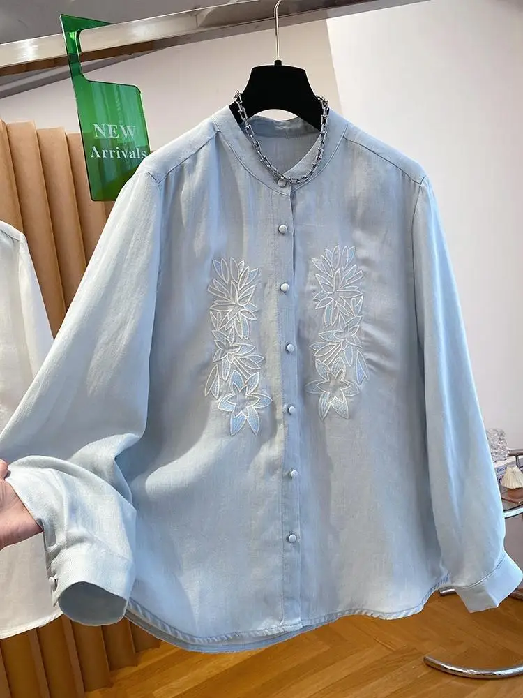 

SuperAen Unique Simple Beautiful Embroidered Cotton Shirts Women Long-sleeved 2026 Spring New Korean Style Loose Casual Shirts