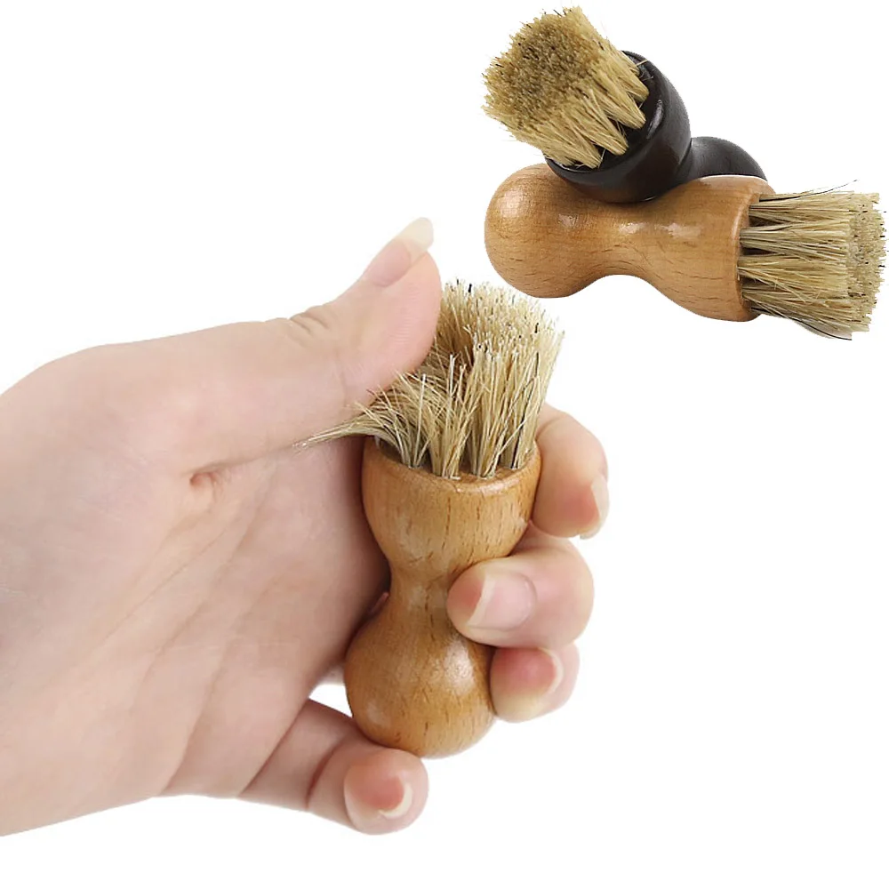 Brosses à poils de porc en forme de gourde pour baskets, chaussures en cuir multifonctions, brosse de polissage, manche en bois portable, outil de livres pour la maison