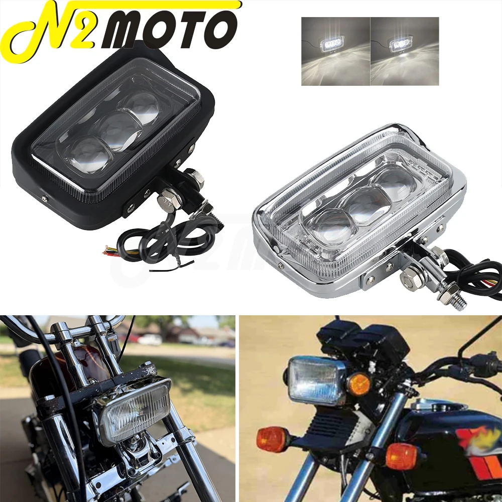 Universal Rectangle Front Light Motorcycles LED Headlight High/Low Beam Old School Head Light For Yamaha Kawasaki Harley Suzuki
