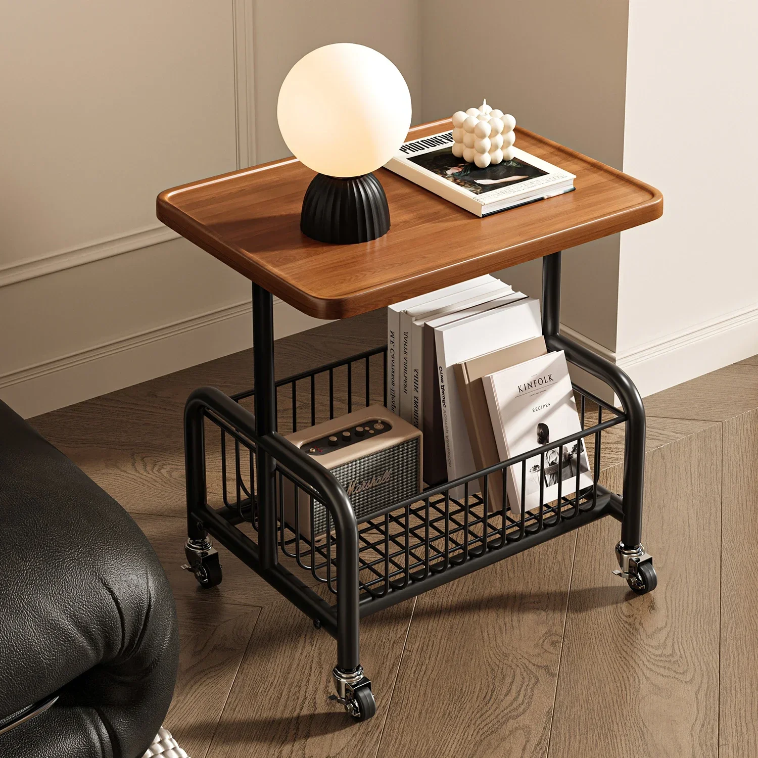 Sofa side table removable living room trolley rack with wheels cream wind small coffee table