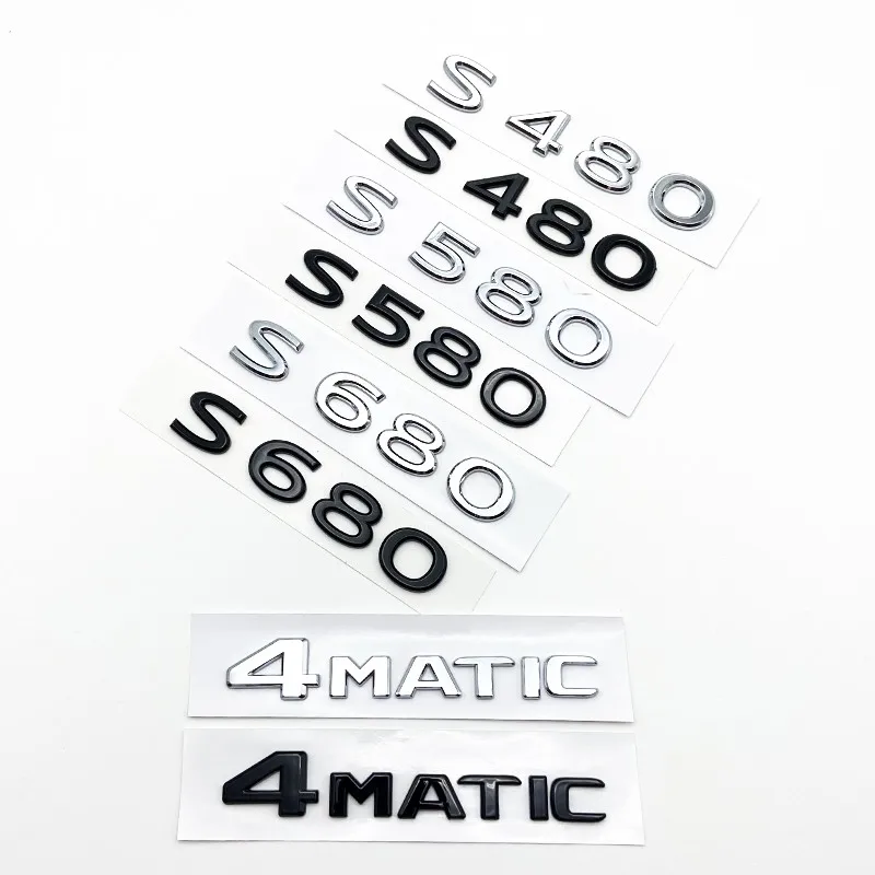 Emblema ABS para Mercedes Benz S W222 W223, Emblema traseiro do lado do carro, Etiqueta do logotipo da placa de identificação, Prata preta brilhante, S480 S500 S560 S580 S600