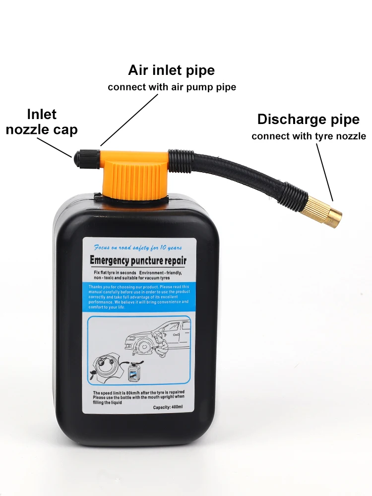 Tire Repair Fluid, with Tire Inflation Pump Set, Set of Portable Emergency Tire Repair Tools for Cars and Motorcycles, 2 Pieces