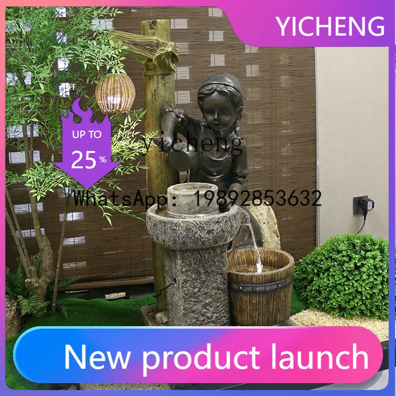 A31- European-style garden rockery, flowing water generates wealth, circulating water feng shui wheel ornament, fish pond crafts