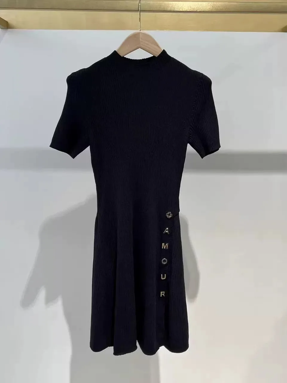 Haut de gamme ort Slim Fit Bla Dr avec lettre latérale bleu Faionable français Sle tricoté Dr pour les femmes Ci Commute