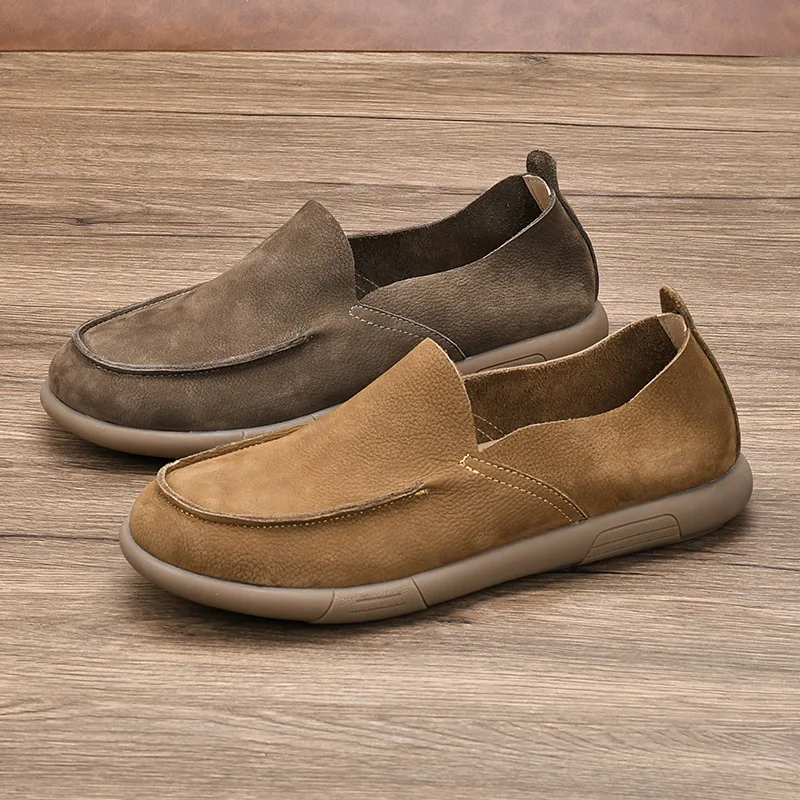 

High Quality Retro Top Layer Cowhide Loafers Men's Round Toe Leather Casual Shoes for Men Comfortable Shoes Men Leather Original