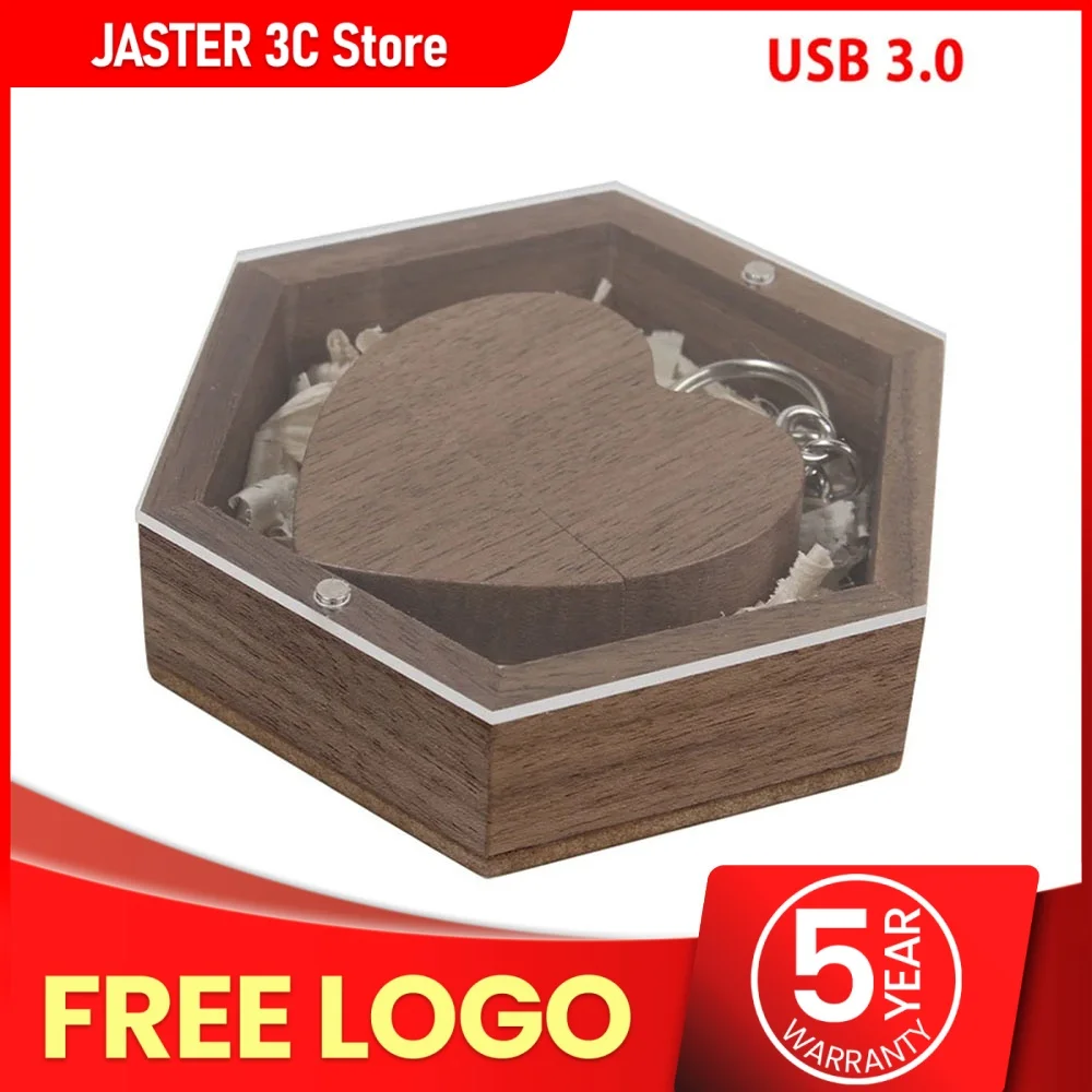 

JASTER New USB Flash Drive 3.0 Acrylic Board Hexagonal Box Pendrive 4GB 8GB16GB 32GB 64GB 128GB Company Logo Customized Gift