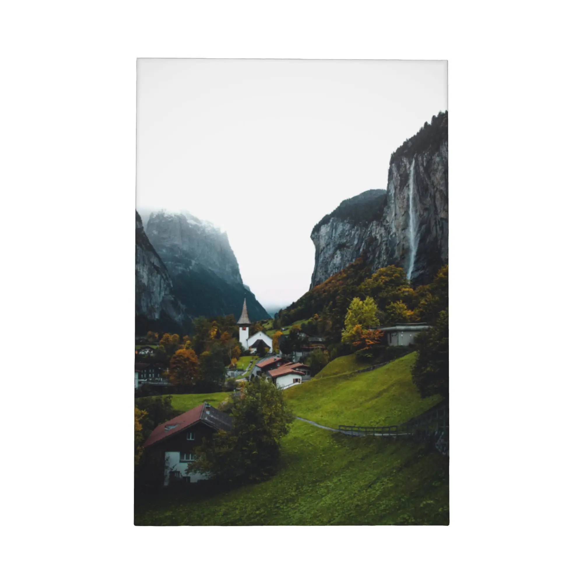 Lauterbrunnen Suiza lienzo arte de pared, impresionante impresión de paisaje escénico de valle alpino, cartel natural de cascada