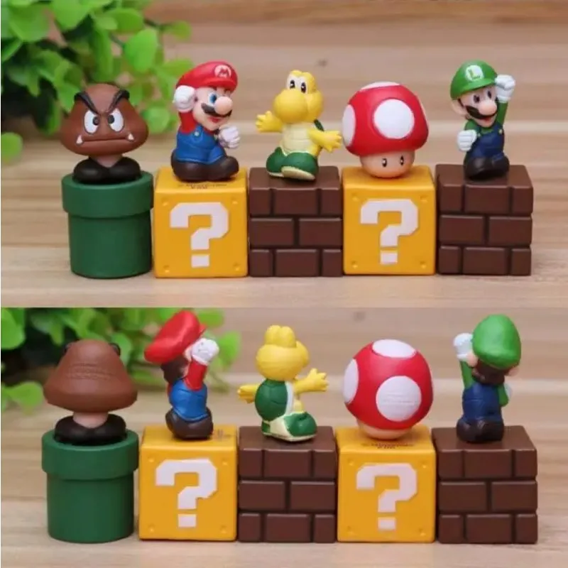 5Pcs/set Super Mario Bros Toys Kawaii Anime Figure Mario Luigi Mushroom Model PVC Dolls Cake Decoration Kids Birthday Gifts