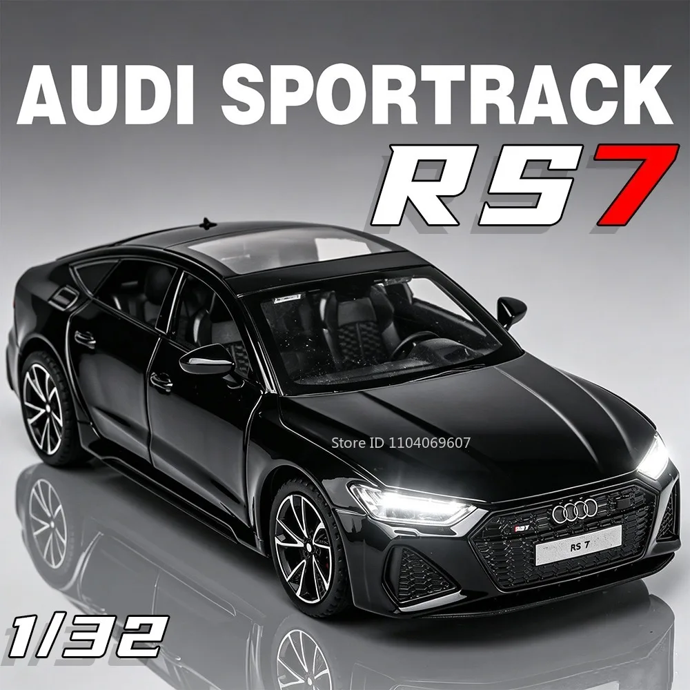 1:32 Audi RS7 Miniature Model Toy Cars Alloy Diecast Pull Back Doors Opened Sound Light Rubber Tires Ornament Vehicle Models
