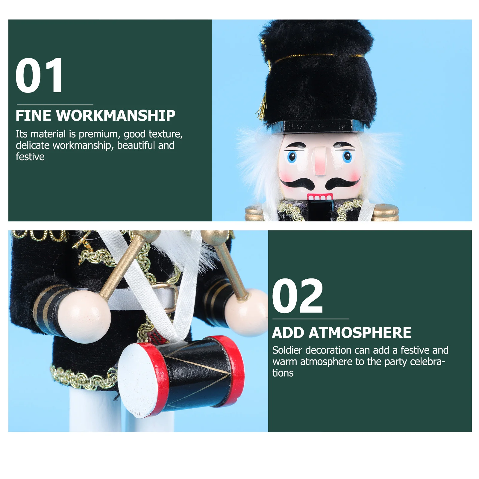 

1Pcs Wooden Nutcracker Christmas Soldier Decoration Classic Walnut Soldier Birthday Xmas Desktop Home Ornament