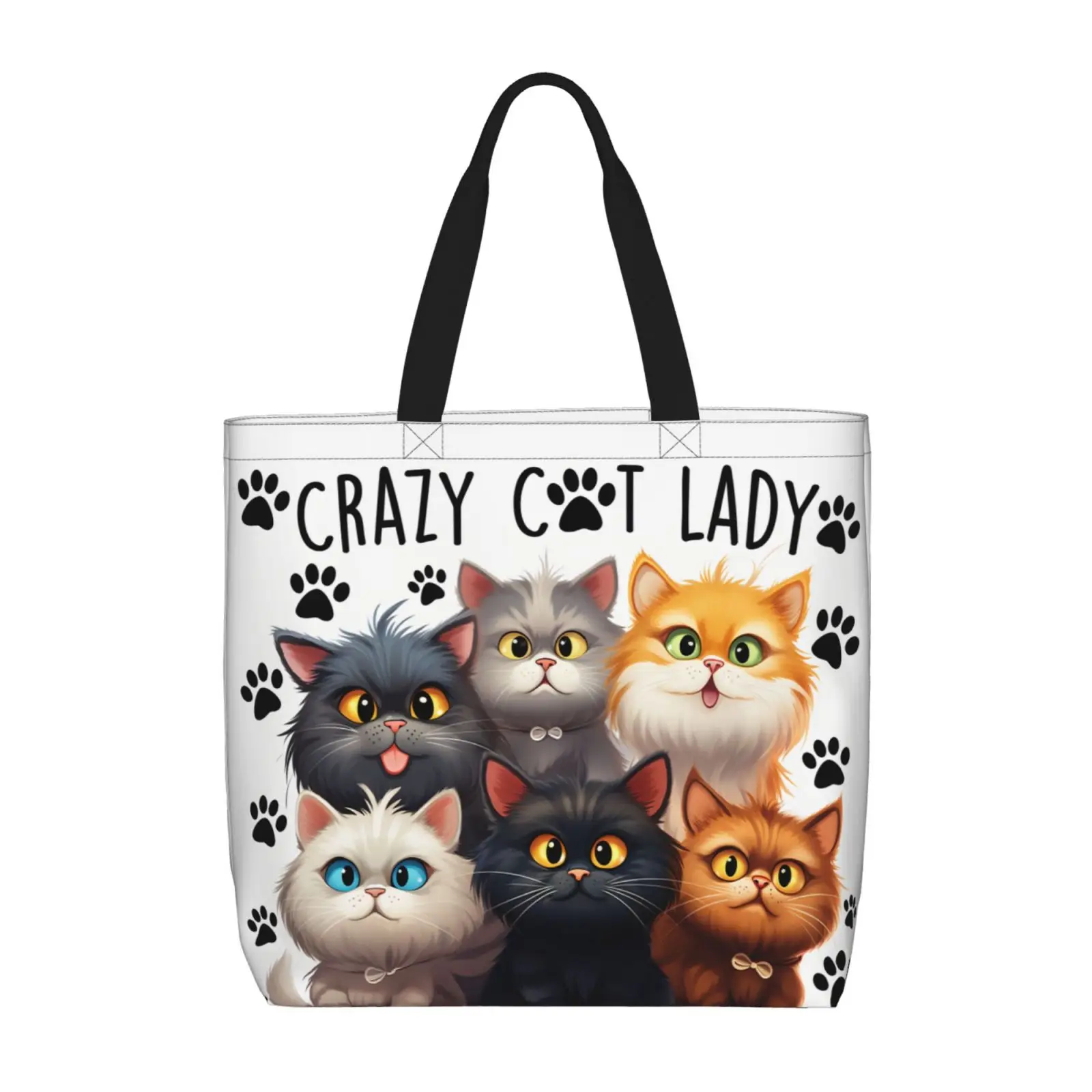 Crazy Cat Lady Tote Bag Kitten Shopping Bag Cute Cat Print Handbag Shoulder Bag Large Capacity Totes bag Shopper Bag