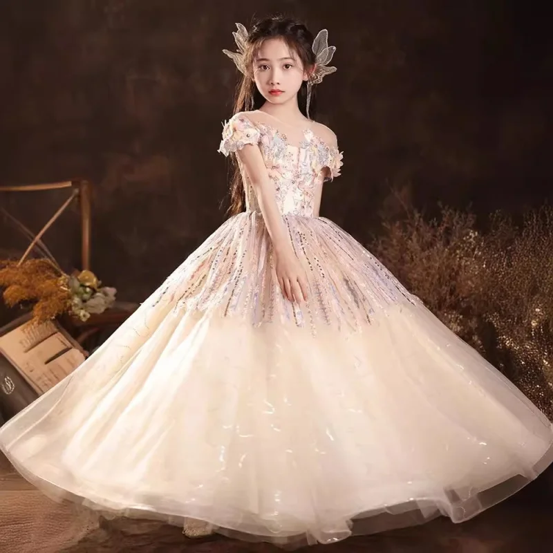 Children's Dress Princess Dress Host Performance Mori Style Girls' Dress Western Style Super Fairy Children's Birthday Piano Per