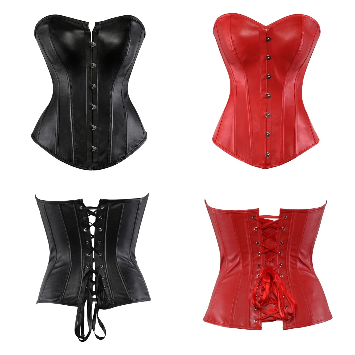 Faux Leather Corset Top for Women Gothic Zipper Front Bustiers & Corsets Sexys Leather Top Overbust Y2k Steampunk Plus Size7XL