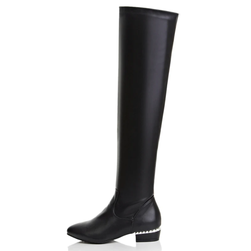 Slim Thigh High Women's Boot Low Heels Autumn Spring Knee High Boots Casual Tall Black White Ladies Winter Shoes Elegant image 4