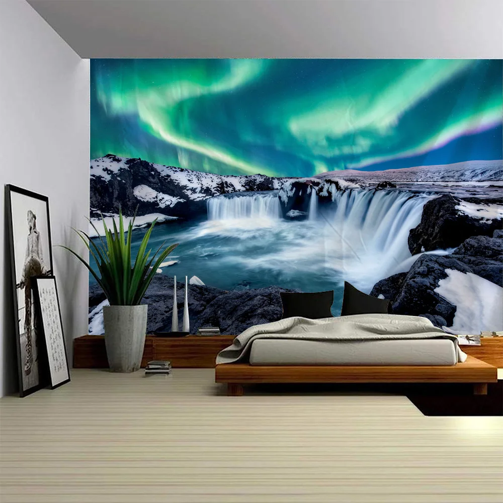 

Гобелен «Ночное небо», вид «Аврора», снежные горы, домашняя настенная ткань, Богемия, психоделика, гостиная, украшение стены