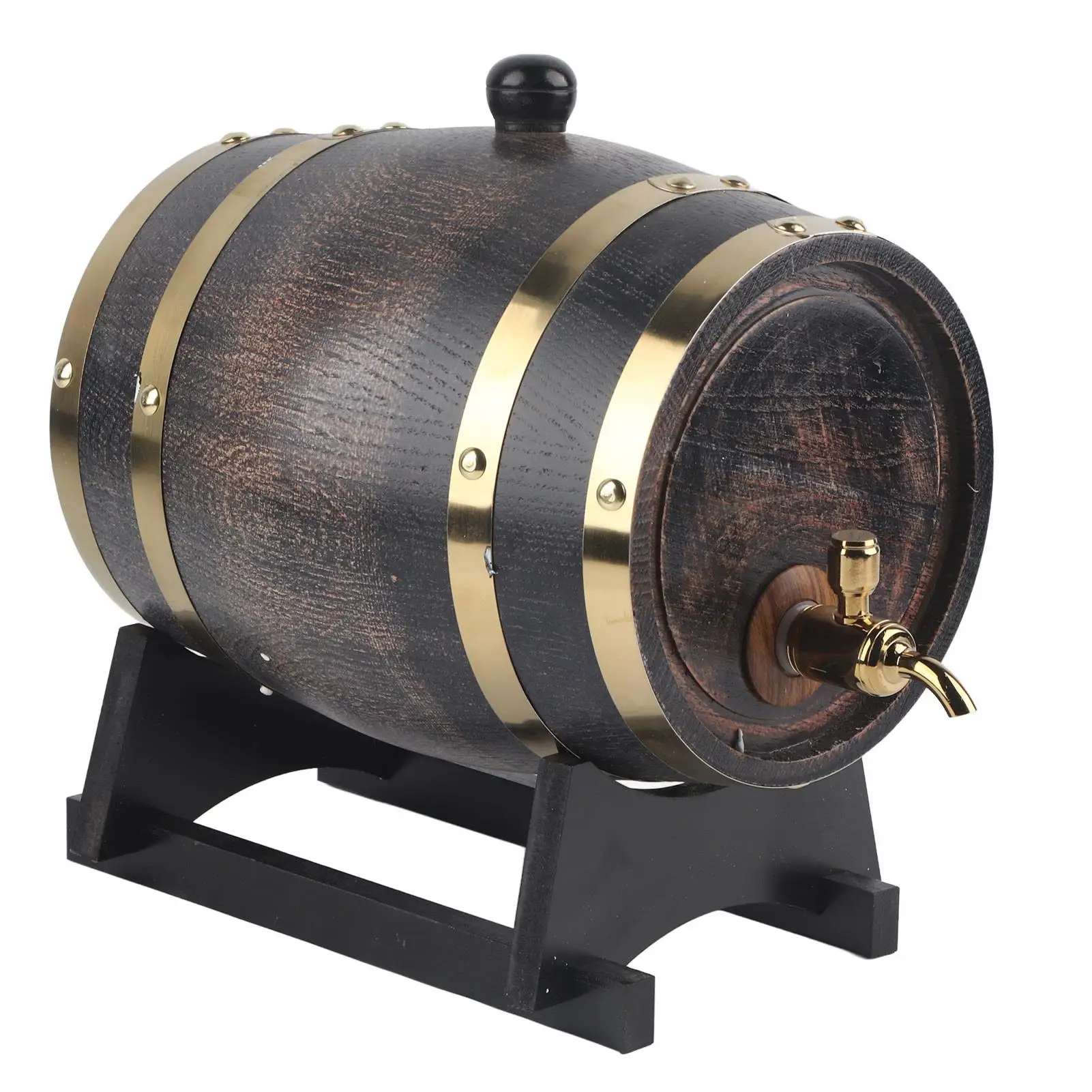 

3L Retro Wood Wine Barrel with Faucet - Black Striped Oak Brandy & Whisky Storage Container