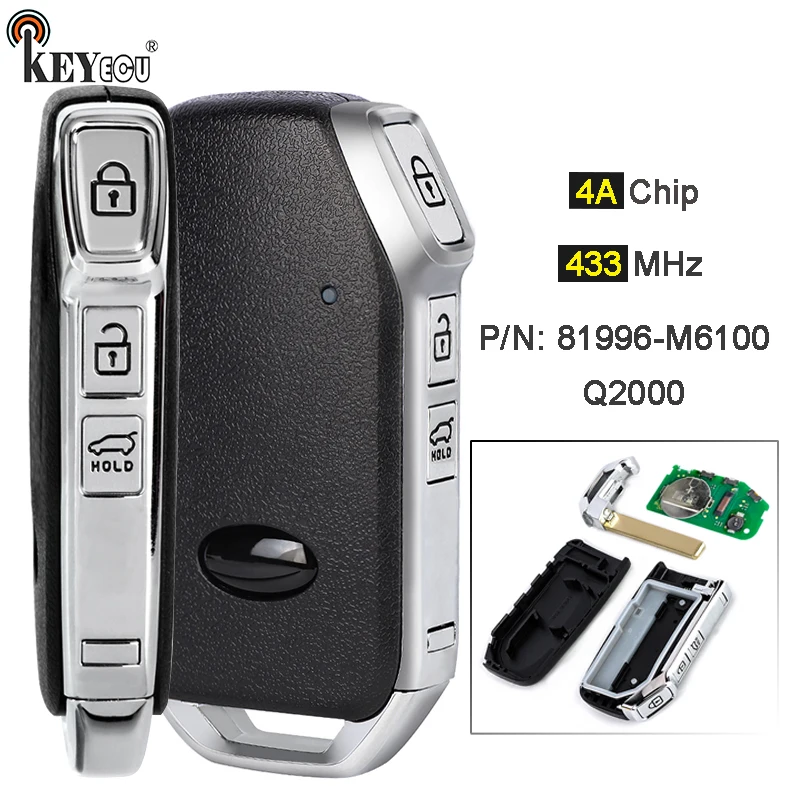 

Чип KEYECU 433 МГц, 4 А, арт.: 81996-M6100, 81996-Q2000, интеллектуальный дистанционный брелок без ключа для Kia Sportage K5 Forte после 2017 г.
